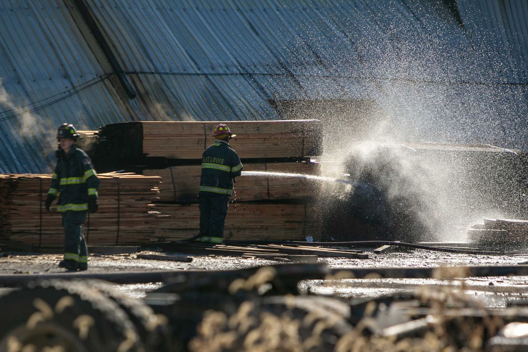 Recycling center fire and building collapse in East St. Louis
